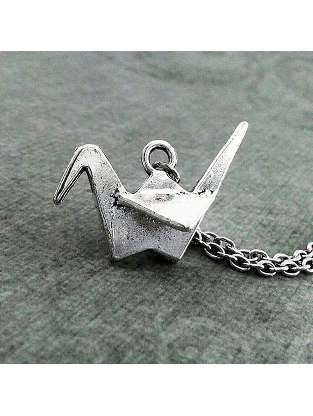 Silver Metal Origami Paper Crane Pendant Necklace